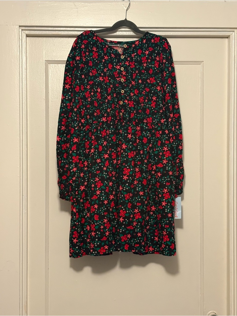 Cat & Jack Black Dress with Red & Green Floral Print